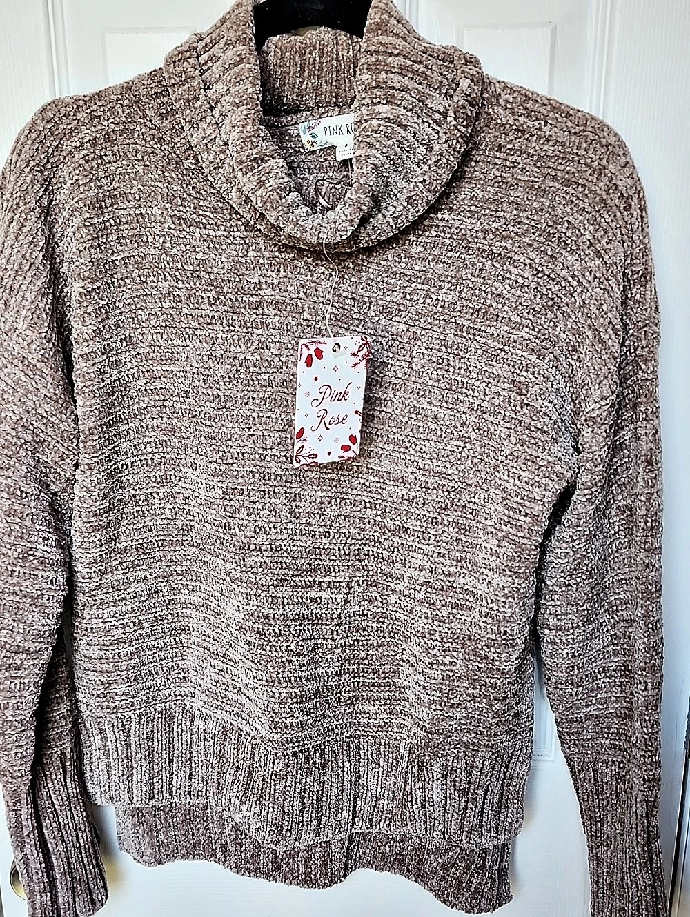Pink Rose Cowl Neck Sweater in Brown Size Small NWT